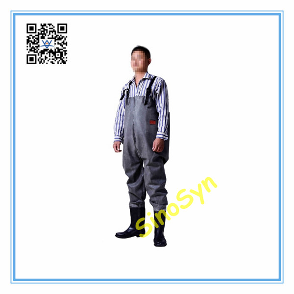 FQ1727 All Rubber Safty Chest/ Waist Wader Pants Protective Working Fishery Men Boots--Black